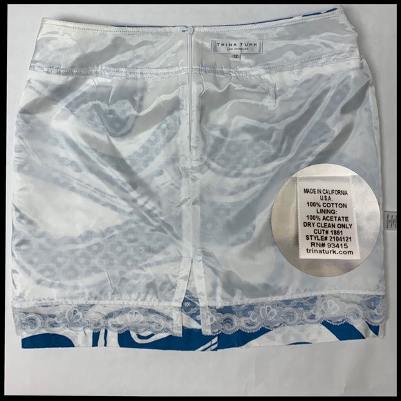 Trina Turk Skirt Size 12 Blue & White Print - Picture 5 of 6